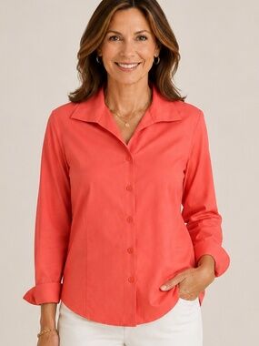 Chico's - No Iron Coral Button-Down Shirt - SzM